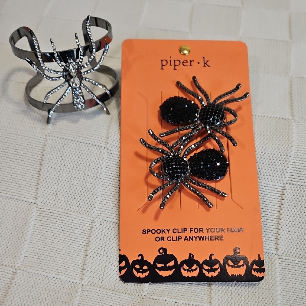Piper Black and Silver Spider Hair Clips